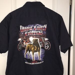 Retro Orange County Choppers OCC Pit Bull DOG Motorcycle Shop Mens MC Work Shirt